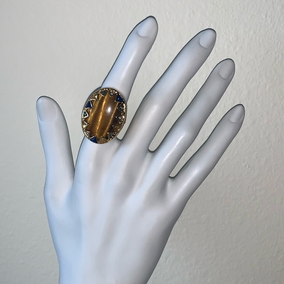 🖤BLACK FRIDAY SALE🖤 HOUSE of HARLOW gold tiger eye crystal oval ring - Picture 2 of 7